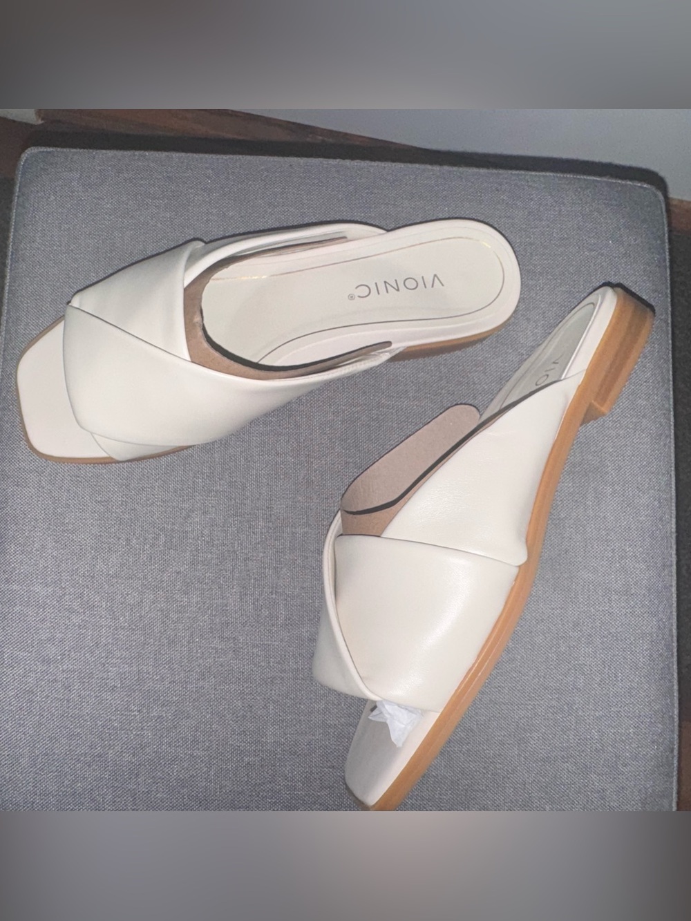 Vionic Miramar Cream / White Leather Crossover Slide Mules -NWB